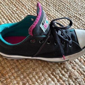 Converse Retro-Inspired Black and White Sneakers with Pink & Teal Accents